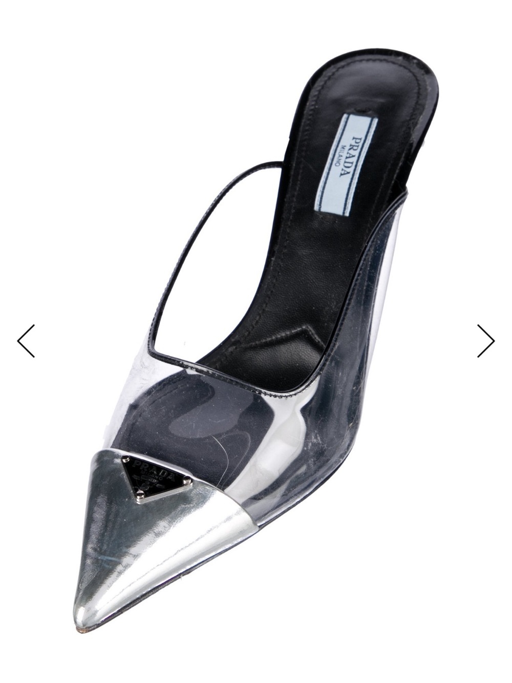 Prada Clear PVC Slingback Mules with Silver Pointed Toe Caps - Picture 2 of 4